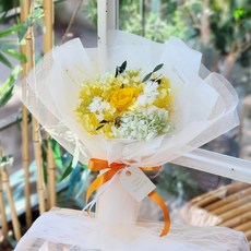 아스파시아 볼룸 믹스 프리저브드 생화 꽃다발, 엘로우