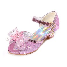 Luluchu 女童雪花公主蝴蝶結跟涼鞋