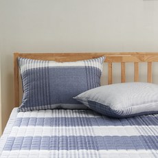 gBEDDING 條紋印花莫代爾棉枕頭套 2入+枕芯 2入, 藍色