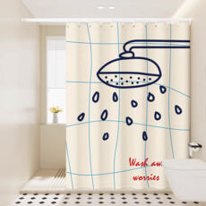 코다치프 욕실 드로잉 방수 화장실 목욕 샤워커튼, 심플 욕실 03, 1개