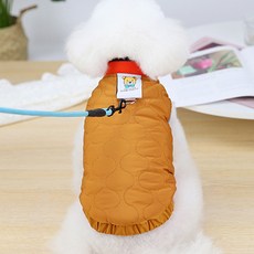 狗狗毛圈寬鬆波浪絎縫撞色散步鋪棉服, 棕色