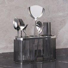 몬드스팟 크롬 주방 3구 물빠짐 스탠드 벽걸이 젓가락 수저통 YY57415, 블랙, 1개