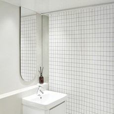 까사마루 방수 샤워 커튼 + 커튼링 12p + 샤워봉 세트, 체크(커튼), 1세트