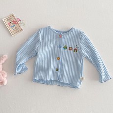 JOYMULTI 女童繽紛鈕扣長袖荷葉邊針織衫