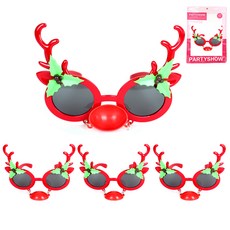 PARTYSHOW 魯道夫紅鼻子眼鏡, 混合色, 4個