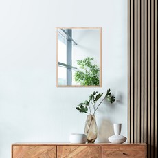 長方形壁掛式鏡子, 淺木色