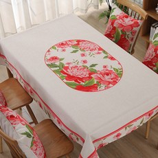橢圓紅色花朵插畫印花桌布 A_RD_824, 單一顏色, 100 x 140 cm, 1個