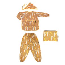 bebe chouette 孩童恐龍圖案長袖圍裙+長褲+頭巾+繩釦+收納袋, 月下兔子款