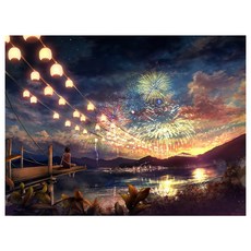 MEiriAN 珠寶十字繡DIY珠子工藝配件 40*30cm, 0015.夏日祭, 1套