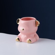 Mondspot 甜點迷你叉子陶瓷小熊餐具筒 YY57438, 粉紅色, 1個