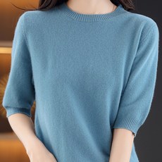 아베크 여성용 기본 라운드넥 니트 반팔 티셔츠