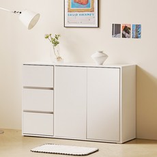 헤이몰리 더엣지 E0등급자재 완제품 3단 서랍 터치도어 높은 거실 수납장 1200 좌형 방문설치, 올화이트