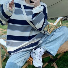 Goodif 女款條紋撞色寬鬆大學T