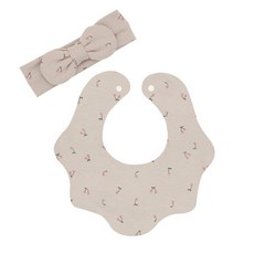 AVAUMA 嬰兒櫻桃圖案圍兜+蝴蝶結髮帶組, 米色, 1組