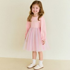 hejmini 女童可愛珍珠蝴蝶結彩虹紗洋裝