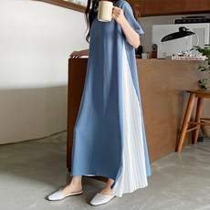 BORIMOM 大尺碼細褶拼接孕婦連身裙 a635