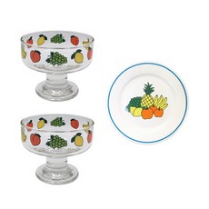 1537 清爽玻璃甜點碗2p+瓷盤大套組, 水果派對（點心球）、FRUITS（盤子）, 1套