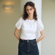 오앨 여성용 RIBBON TIE PUFF TOP