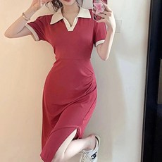 아이엠몽 여성용 비티야 데일리 사이드 슬릿 브이넥 카라 롱 원피스