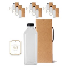 方形荷蘭PET容器1000+黑帽+盒子+N6貼紙套組, 10組