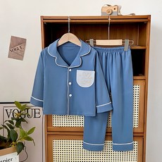 Starbean 兒童兔子刺繡口袋長袖睡衣套裝