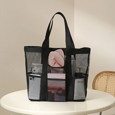 JOYMULTI 黑色網眼沙灘沐浴戲水網眼游泳包