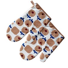 更簡潔的烘焙準備物圖案北歐風st亞麻棉烤箱手套雙手組, 1, 1套