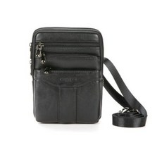 CAPACCI 運動風男士皮革斜背包 G1304, 黑色
