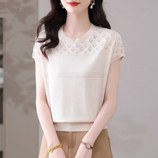 Moirbella 女款簡約圖案短袖針織衫 O263-0184