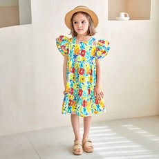 MARI N MORI 女童透氣熱帶花卉梭織洋裝