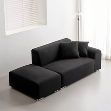 웰퍼니쳐 하린 패브릭 2인용 소파 좌형 + 스툴 + 쿠션2p 세트 방문설치, 블랙