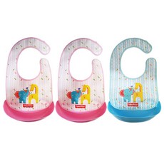 fisher-price 費雪 可拆式動物印花吃飯圍兜3件組, 1組, 粉色 2個+藍色