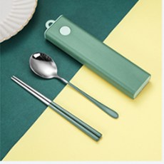 攜帶型餐具+收納盒, 綠色, 勺子+筷子+箱子