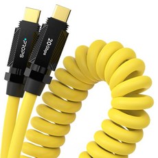 PROPS USB-C 對 USB-C USB 3.2 20Gbps 8K 60Hz 140W 超高速捲線式充電線, 黃色, 1個, 136mm