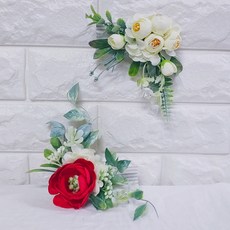 紅色毛茛白色L型局部花環兩件組, 混合色