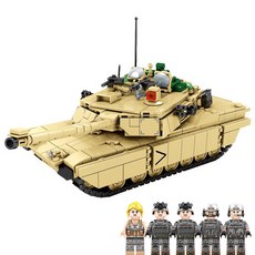 Prand M1A2艾布蘭主力戰車模型 0100 + 人偶士兵 5個組 相容樂高積木, 混色, 1組
