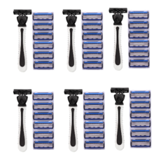 面部一次性 6 刀片剃須刀+額外刀片 6p 套組白色+黑色, 6組