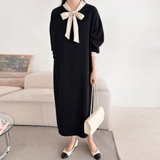 Borimam 蝴蝶結撞色大尺碼長版連身裙 孕婦裝 R795