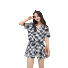 골드팡 여성용 체크무늬 잠옷 상하의 세트