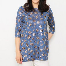 여성용 호피금박 라운드 티셔츠