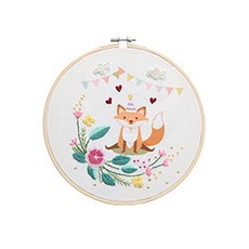 花園法式刺繡 20cm棉線+針+圖案+繡框+布料DIY套組, 1套, 粉紅色的花