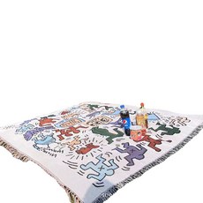 獅子插畫文青風流蘇野餐墊 HR3209, 藍色