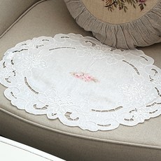 MaMaison 復古風花卉亞麻刺繡餐桌餐墊 PMMV16-PT, 白色, 1個, 50 x 35 cm
