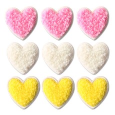 時尚亮點 毛絨愛心刺繡貼布 迷你3款 x 3件組, 淺粉紅色, 白色, 黃色, 1套