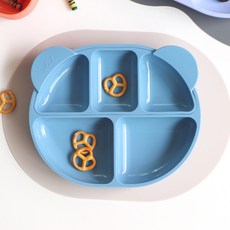 ade.l 孩童矽膠餐盤組, 水藍色, 3格餐盤(大)+3格餐盤(小)