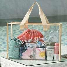 대용량 투명 비치백 방수 수영장 가방, 베이지