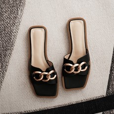 Elsso 女性鍊條扣環皮革拖鞋, 黑色, 225