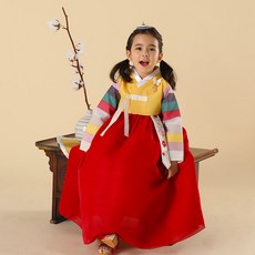 아가명주 여아용 나리 색동 한복 세트