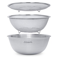 Sisem 不鏽鋼攪拌盆濾網3件組, 1組, 攪拌碗 + 高濾網 + 低濾網