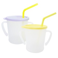 AGAFURA Magic系列雙耳防漏吸管杯, 黃色+淺紫色, 300ml, 2個